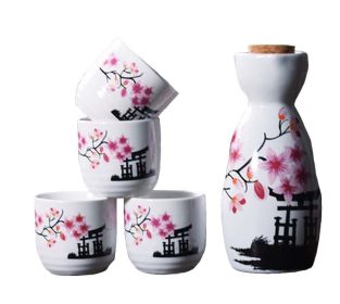 5 Pcs Ceramic Japanese Sake Set Traditional 1 Tokkuri Bottle & 4 Ochoko Cups [A] - ST-HOM3136596011-EMMA03285