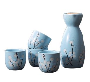 5 Pcs Ceramic Japanese Sake Set Traditional 1 Tokkuri Bottle & 4 Ochoko Cups [I] - ST-HOM3136596011-EMMA03293
