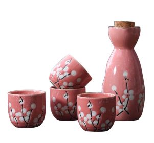 5 Pcs Ceramic Japanese Sake Set Traditional 1 Tokkuri Bottle & 4 Ochoko Cups [H] - ST-HOM3136596011-EMMA03292