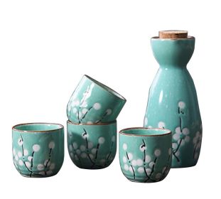 5 Pcs Ceramic Japanese Sake Set Traditional 1 Tokkuri Bottle & 4 Ochoko Cups [G] - ST-HOM3136596011-EMMA03291