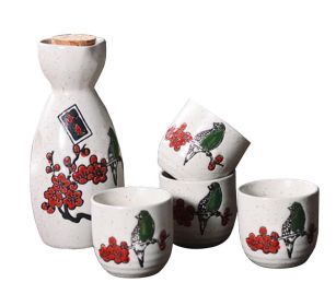 5 Pcs Ceramic Japanese Sake Set Traditional 1 Tokkuri Bottle & 4 Ochoko Cups [F] - ST-HOM3136596011-EMMA03290