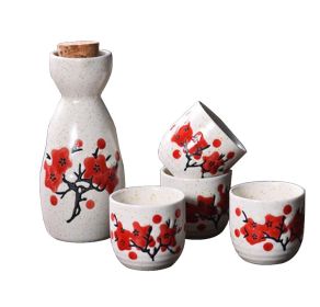 5 Pcs Ceramic Japanese Sake Set Traditional 1 Tokkuri Bottle & 4 Ochoko Cups [E] - ST-HOM3136596011-EMMA03289