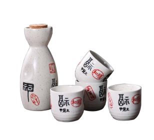 5 Pcs Ceramic Japanese Sake Set Traditional 1 Tokkuri Bottle & 4 Ochoko Cups [C] - ST-HOM3136596011-EMMA03287