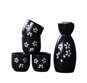 5 Pcs Ceramic Japanese Sake Set Traditional 1 Tokkuri Bottle & 4 Ochoko Cups [M] - ST-HOM3136596011-EMMA03297