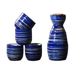 5 Pcs Ceramic Japanese Sake Set Traditional 1 Tokkuri Bottle & 4 Ochoko Cups [L] - ST-HOM3136596011-EMMA03296