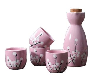 5 Pcs Ceramic Japanese Sake Set Traditional 1 Tokkuri Bottle & 4 Ochoko Cups [K] - ST-HOM3136596011-EMMA03295