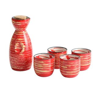 5 Pcs Ceramic Japanese Sake Set Traditional 1 Tokkuri Bottle & 4 Ochoko Cups [T] - ST-HOM3136596011-EMMA03304