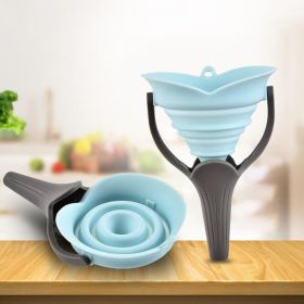 Collapsible Funnel Set Silicone Large and Wide Fold Funnels with Extended Mouth for Kitchen Oil Food and Water Bottling - blue
