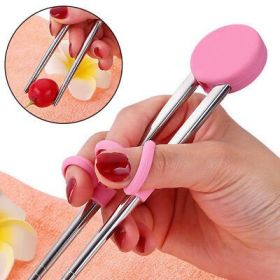 Learning Chopsticks Helper Training Chopstick Stainless Steel Chopsticks for Right or Left Handed Kids Teens Adults Beginners  - pink