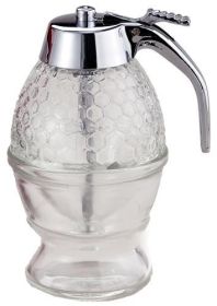 No Drip Honey Dispenser with Stand Honey Comb Shape Plastic Container Maple Syrup and Sugar Syrup Jar Pot - clear