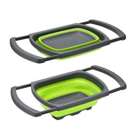 Strainers and Colanders with Extendable Handles Collapsible Colander Strainer Over The Sink Veggies Fruit Pasta Folding Strainer for Kitchen - green