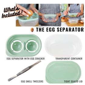 4 In 1 Egg Separator Set Double Egg White Separator With Built In Egg Cracker Food Container Plus Lid and Egg Shell Tweezer Green Color - Generic