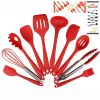 Non Stick Silicone Cooking Utensils Premium Heat Resistant 10 PCS Set - Red