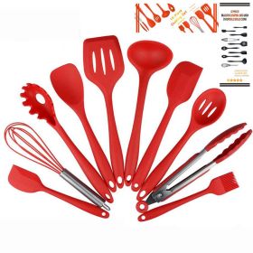 Non Stick Silicone Cooking Utensils Premium Heat Resistant 10 PCS Set - Red