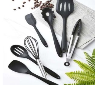 Non Stick Silicone Cooking Utensils Premium Heat Resistant 10 PCS Set - Black