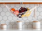 Fruit Hammock,Gray Fruit Basket, 100% Cotton, Screws & S Hooks, Banana Holder, Hanging Fruit Basket for Potato Storage - Type 2