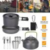 Outdoor Hiking Picnic Camping Cookware Set Picnic Stove Aluminum Pot Pans Kit - Grey - 12 Pcs