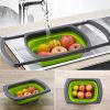 Strainers and Colanders with Extendable Handles Collapsible Colander Strainer Over The Sink Veggies Fruit Pasta Folding Strainer for Kitchen - green