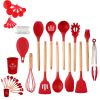 33pcs Set Wooden Handle Silicone Kitchen Utensils 33 Pieces Set Silicone Spoon Shovel Kitchen Gadgets Set Silicone Kitchen Utensils - Dark Green