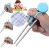 Learning Chopsticks Helper Training Chopstick Stainless Steel Chopsticks for Right or Left Handed Kids Teens Adults Beginners  - blue