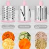1pc; Rotary Cheese Grater; Kitchen Mandoline Vegetable Slicer With 3 Interchangeable Blades - Green