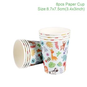 Woodland Jungle Animals Disposable Tableware Jungle Safari Birthday Party Kid Zoo Monkey Lion Zebra Elephant One 1st Boy Forest (Color: 8pcs paper cup1)