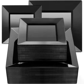 100 Pack Disposable Square Plastic Plates, 50pcs Dinner Plates 9.5" and 50pcs Dessert Plates 6.5", Fancy Disposable Plates (Color: Black, Number of Pcs: 100PCS)