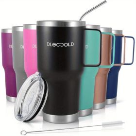 30 oz Tumbler with Handle, Stainless Steel Insulated Travel Coffee Mug with Lid and Straw, Thermal Coffee Cup for Hot&Cold Drinks, Spill Proof (Color: Black)